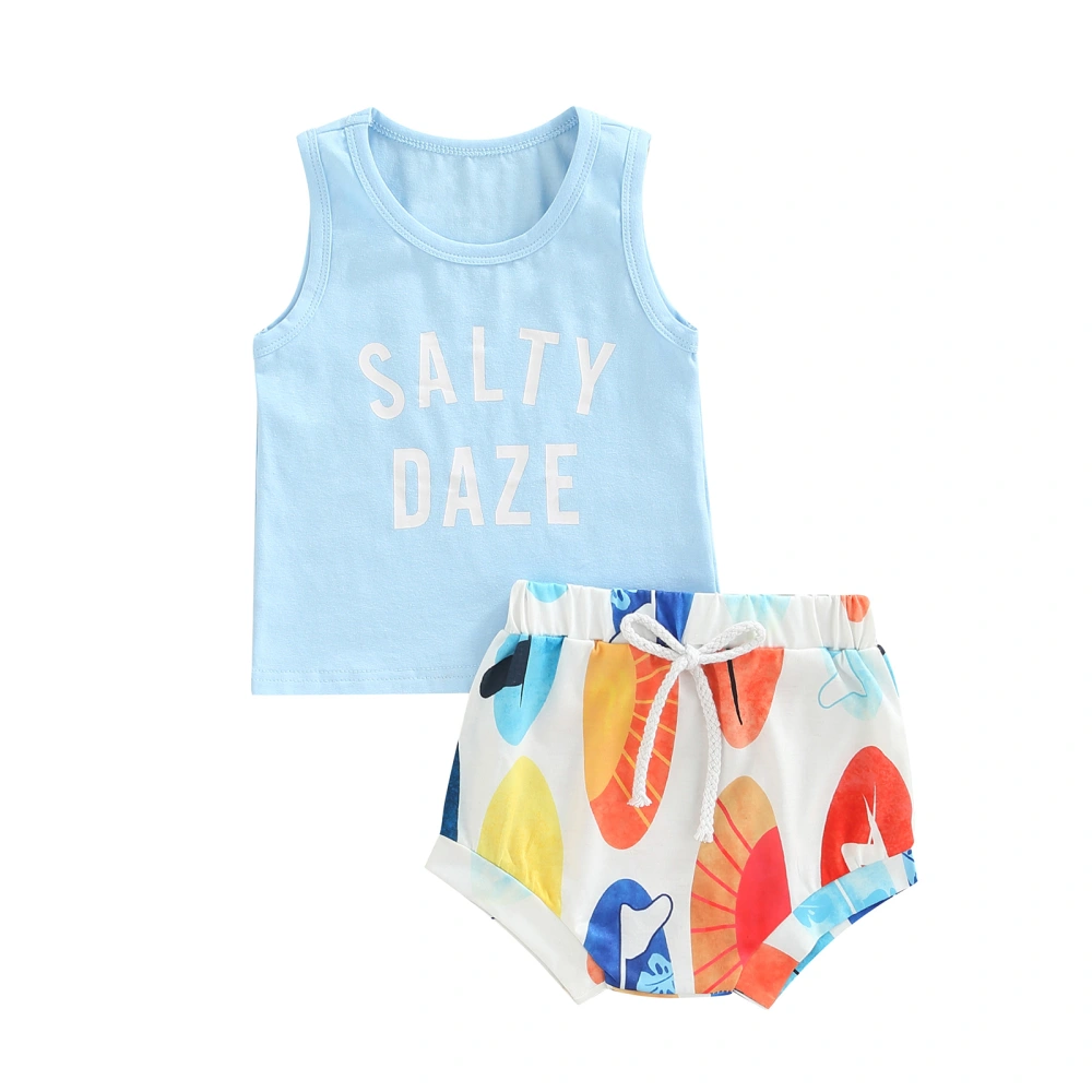 Baby Boys Two-Piece Clothes Outfit, Printed Sleeveless Vest + Shorts