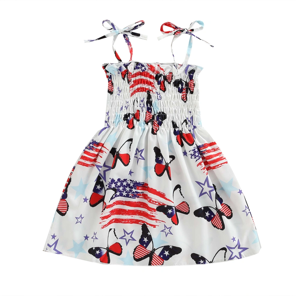 Tie-up Smocked Butterfly/ Heart/ Star & Stripe Print A-line Dress