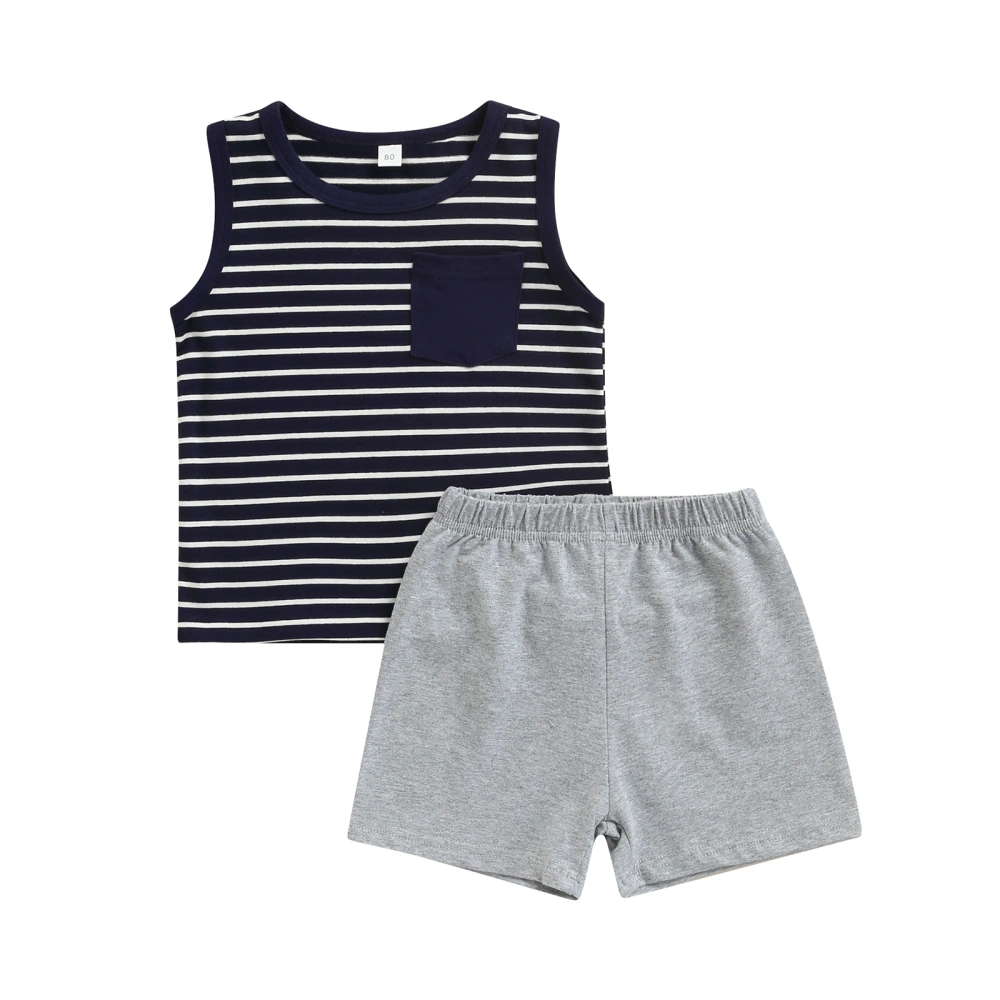 Boys Summer Suit, Stripe Sleeveless Tops+Solid Color Short Pants