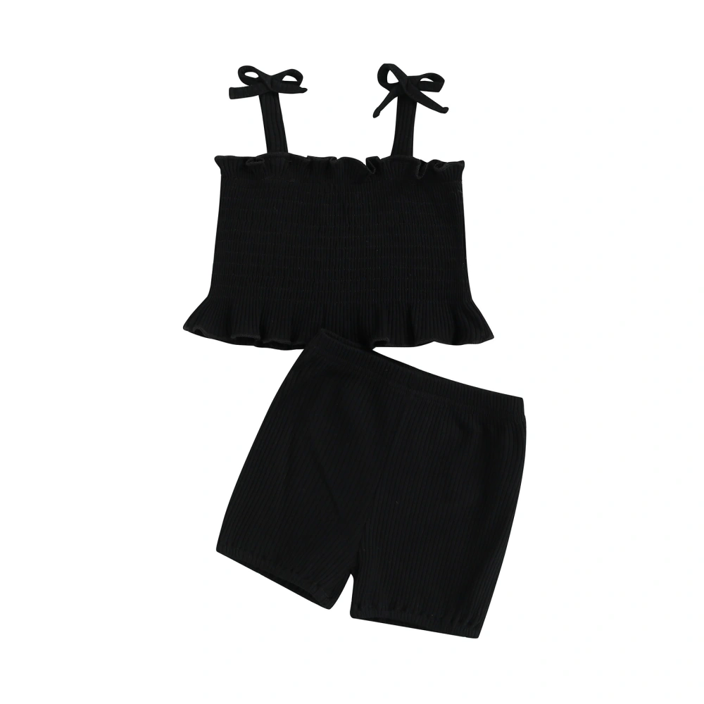 Baby Girl Two-piece Suit Solid Color Ruffled Suspender Tops Shorts