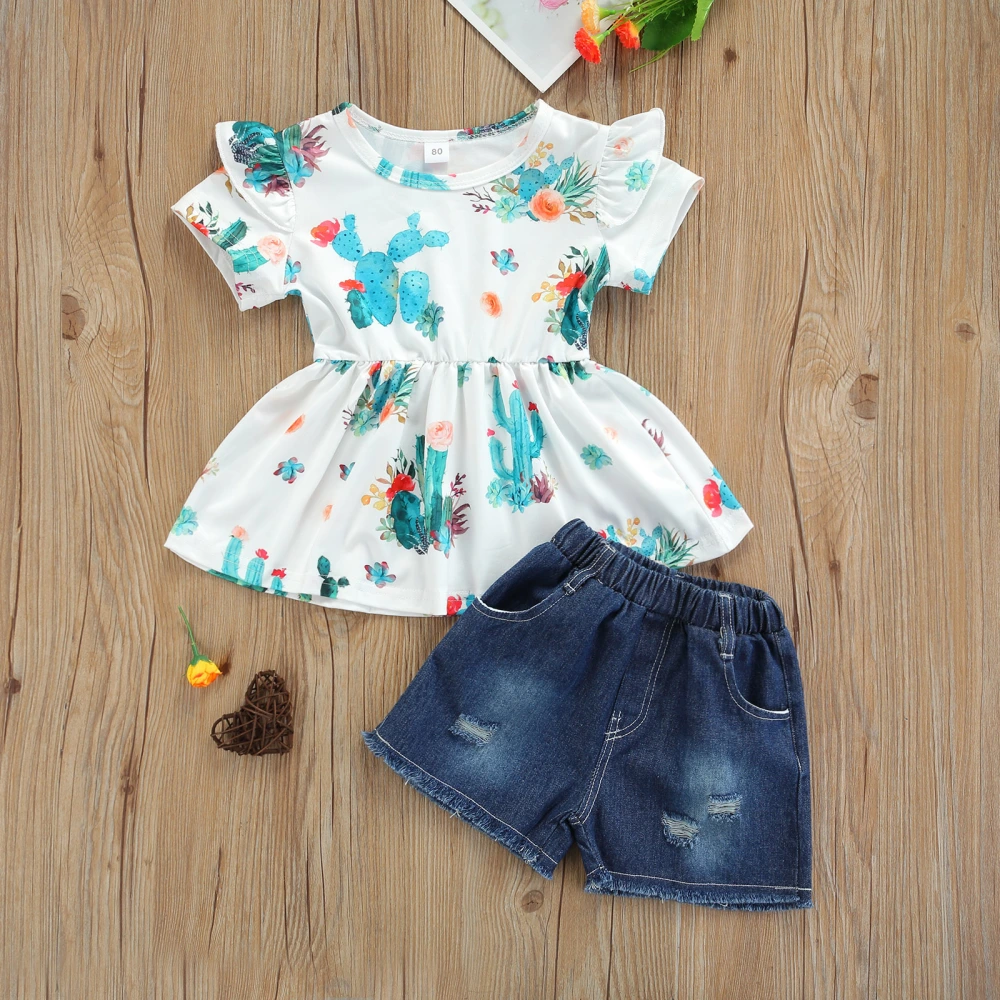 Baby Short Sleeves + Shorts, Cactus Print A-line Version Ruffle