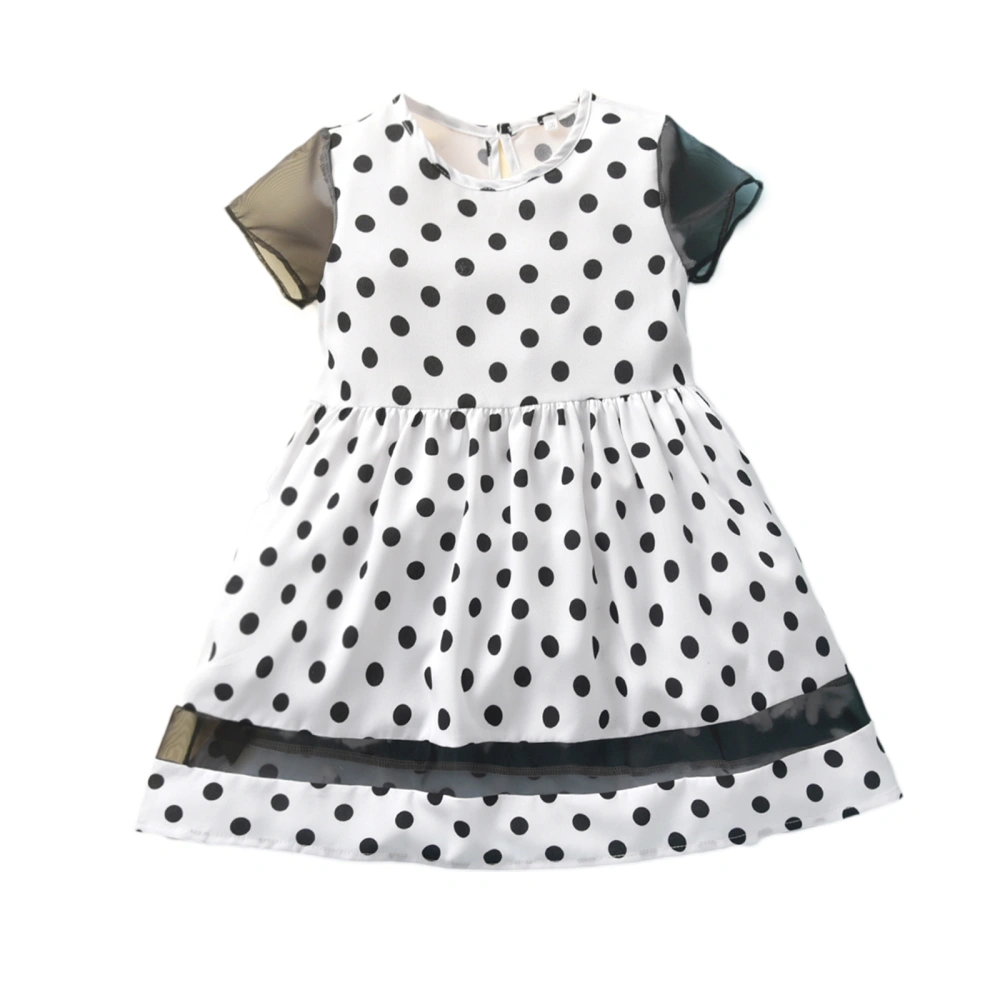 Patchwork Dress, Casual Dot Print Short Sleeve Round Neck One-piece