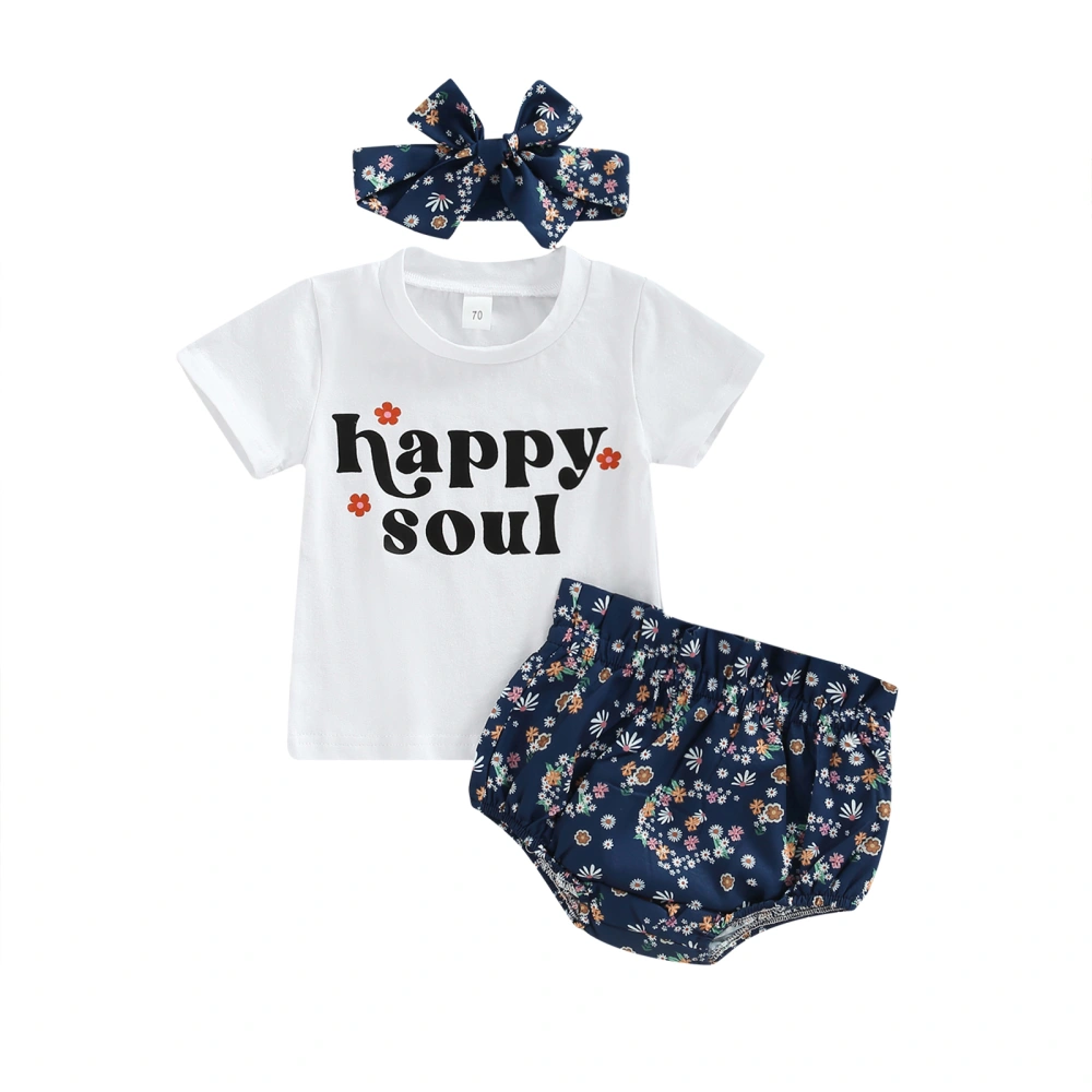 3-Piece Baby Girls Outfit, Summer T-Shirt + Floral Pantie + Hairband