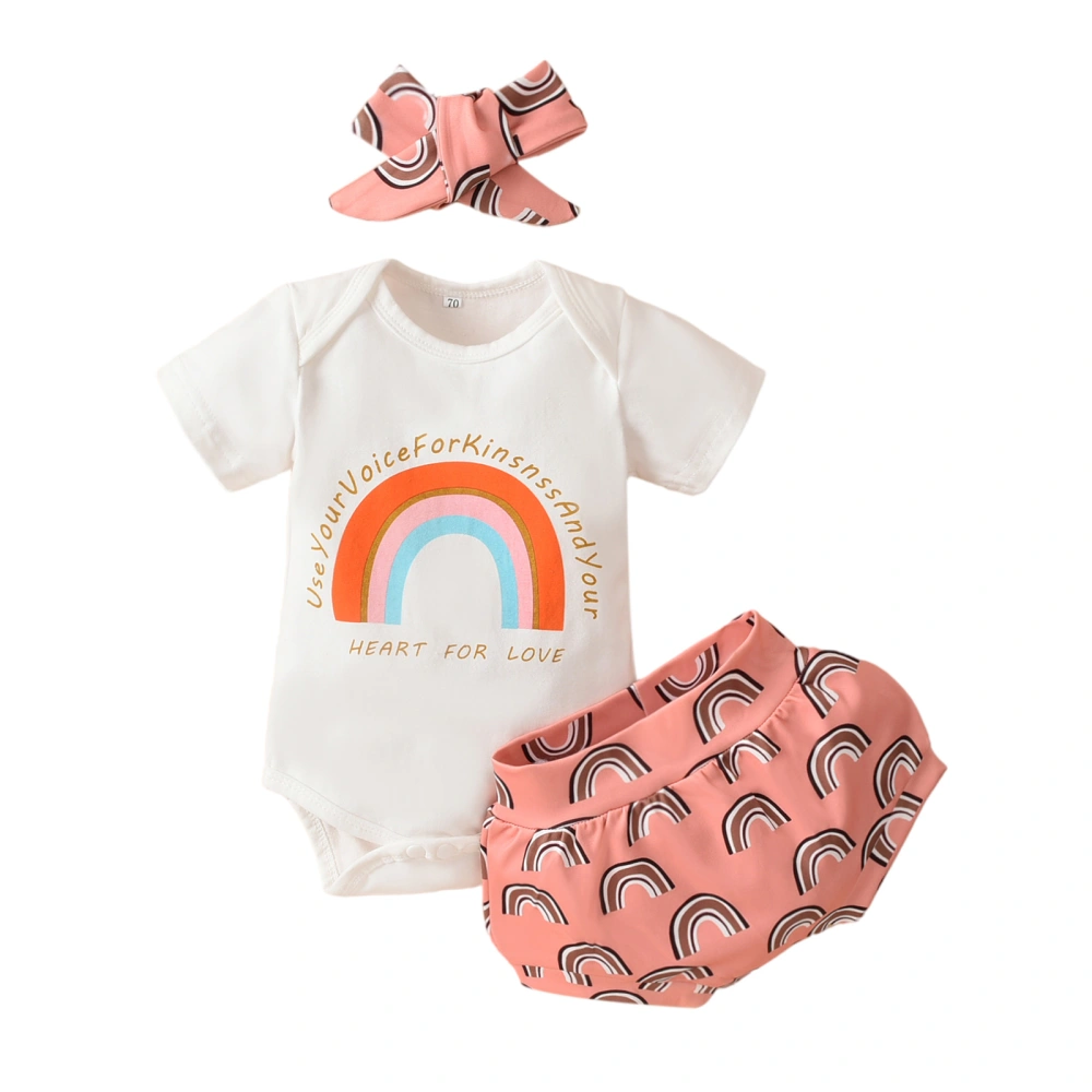 Baby Tracksuits, Rainbow Print Romper + Elastic Pantie + Headband