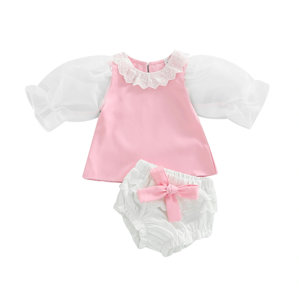 Baby Girl Shorts Suits, Lace Patchwork Sleeveless Tops + Shorts Set