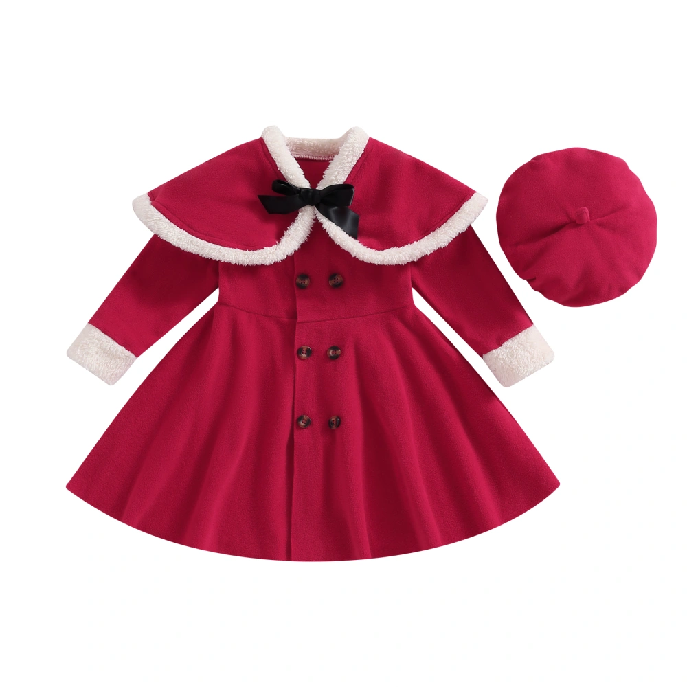 Girls Christmas Outfit, Long Sleeve Patchwork Bow Jacket with Hat