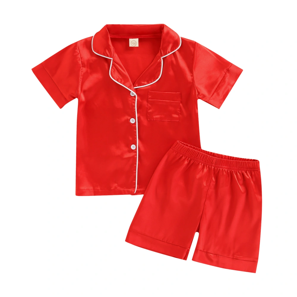 Kids 2 Pieces Pajamas Set, Red/Cow Pattern/Colorful Tops + Shorts