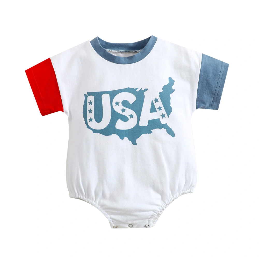 Infant Independence Day Rompers Letter Print Contrast Color Jumpsuit