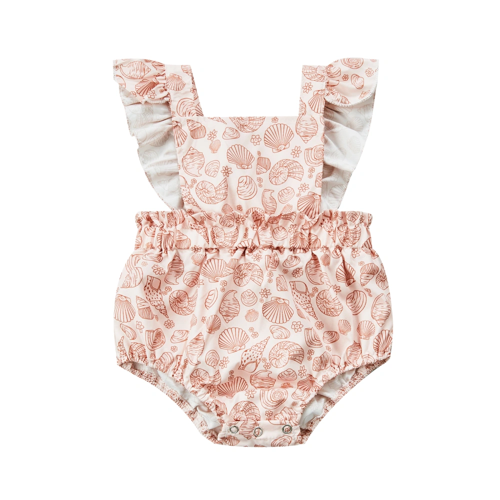 Baby Girl's Romper, Shell/Floral Print Flying Sleeve Bandage Bodysuit