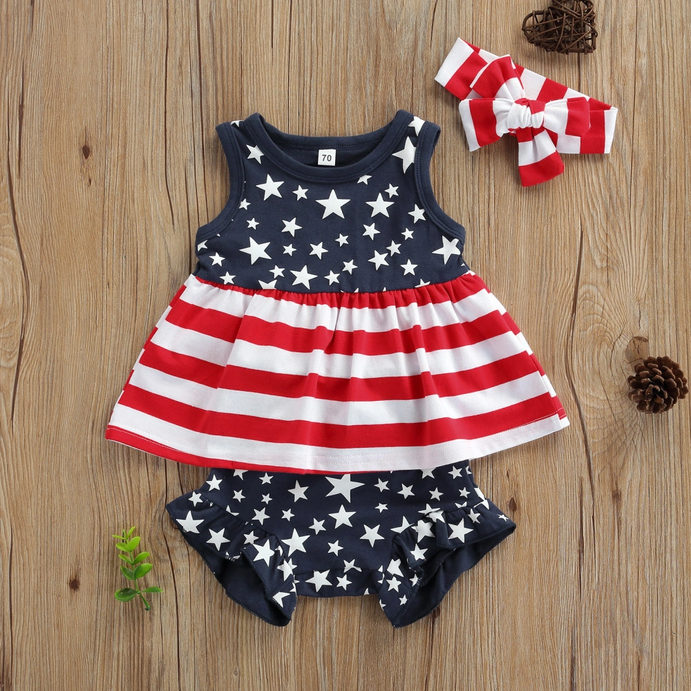 Baby Tank + Shorts + Bow Headband, American Flag Independence Day