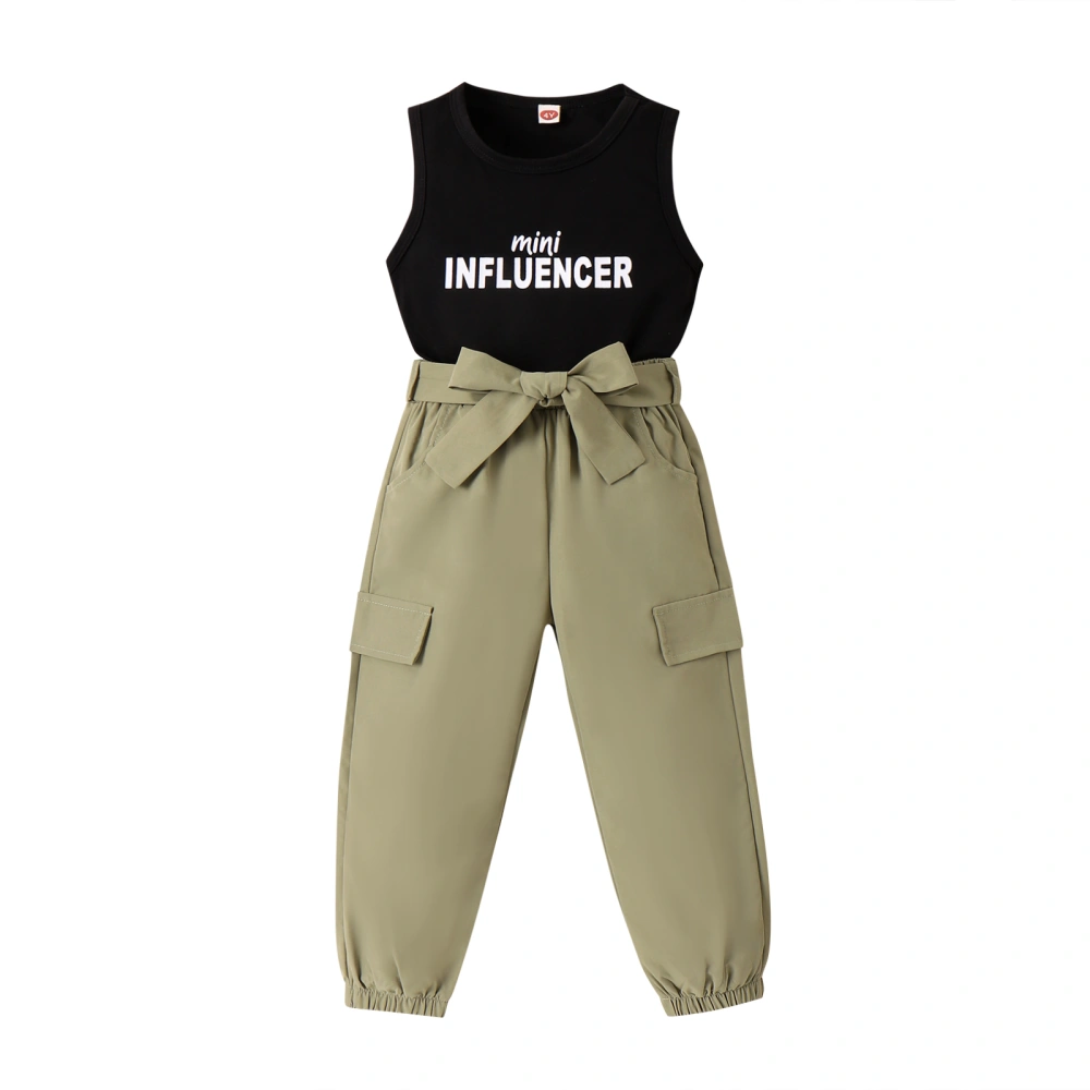 Kids 2-piece Outfit, Sleeveless Letters Print Tank Top Pants Belt