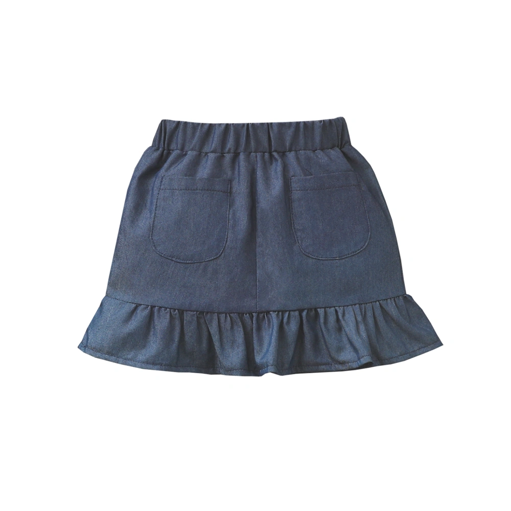 Kids Girl Denim Skirt with Elastic Waist, Ruffle Hem Pocket Clothing