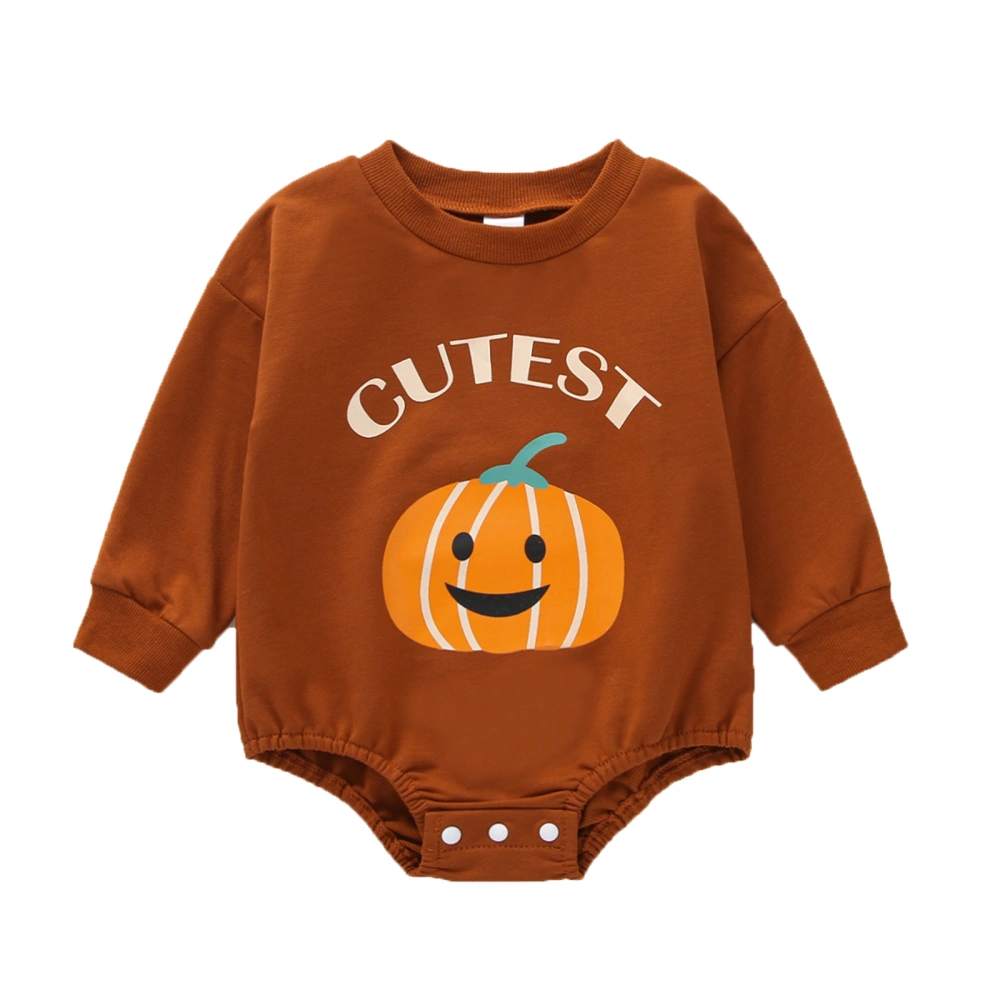 Baby Halloween Jumpsuit Cute Pumpkin Letter Print Long Sleeve Romper 