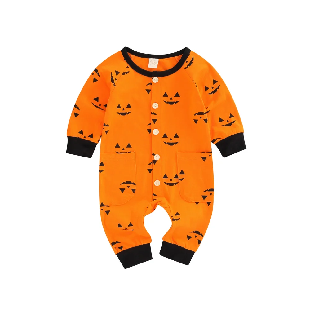 Baby Halloween Jumpsuit Cartoon Printed Buttons Romper with Pockets