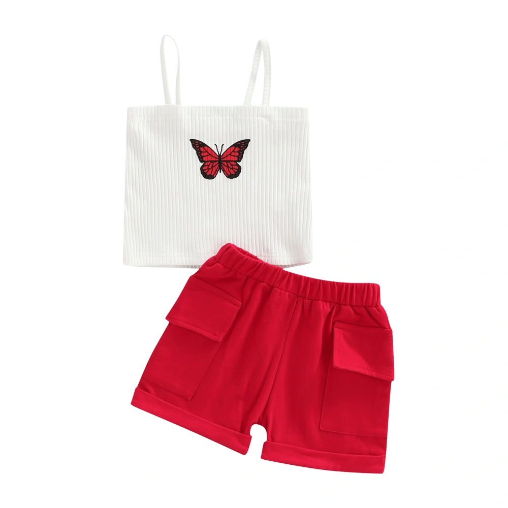 Kids Girls Shorts Set, Sleeveless Butterfly Camisole with Shorts