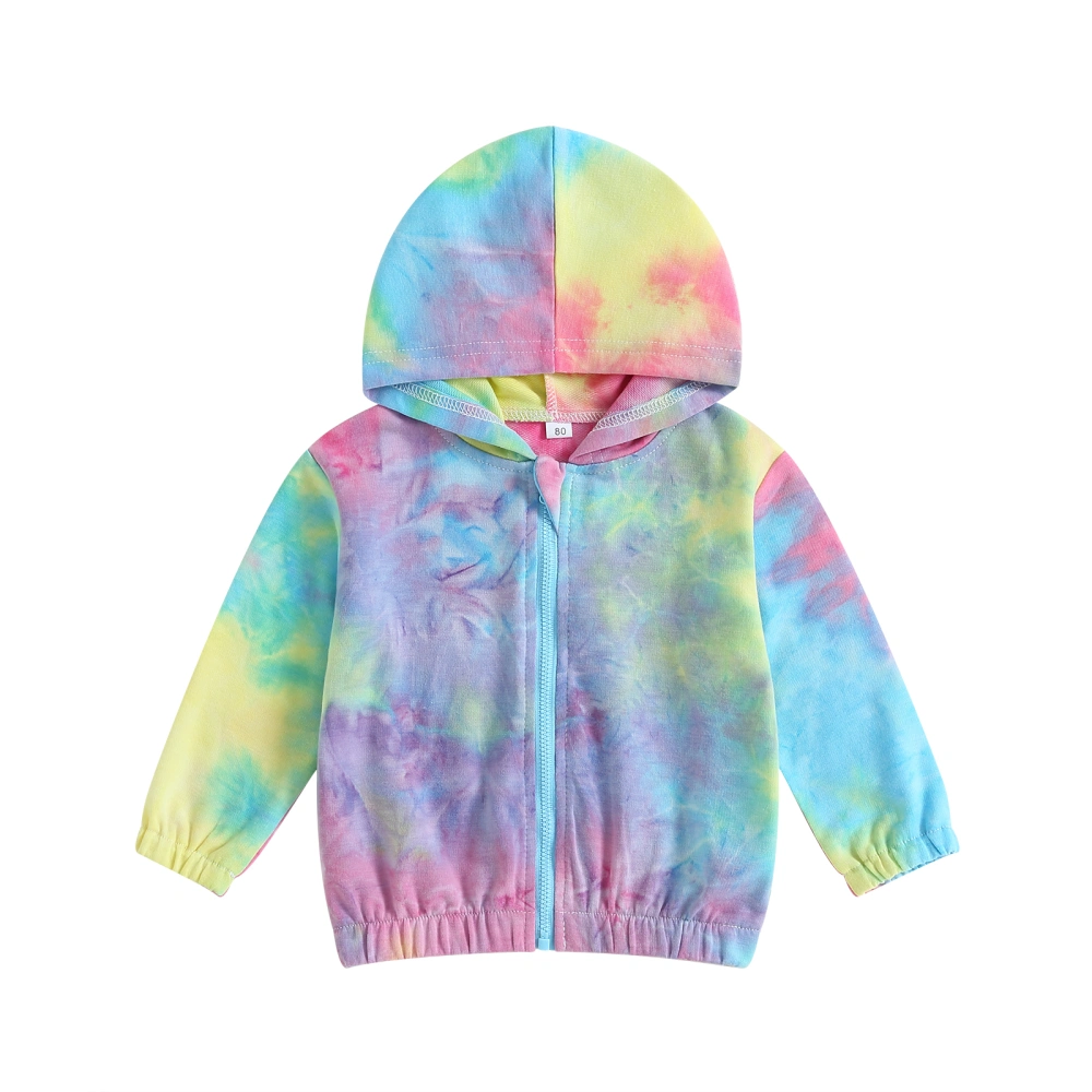 Kids Girls Zip Up Hoodies Jacket Rainbow Tie-Dye Print Outerwear