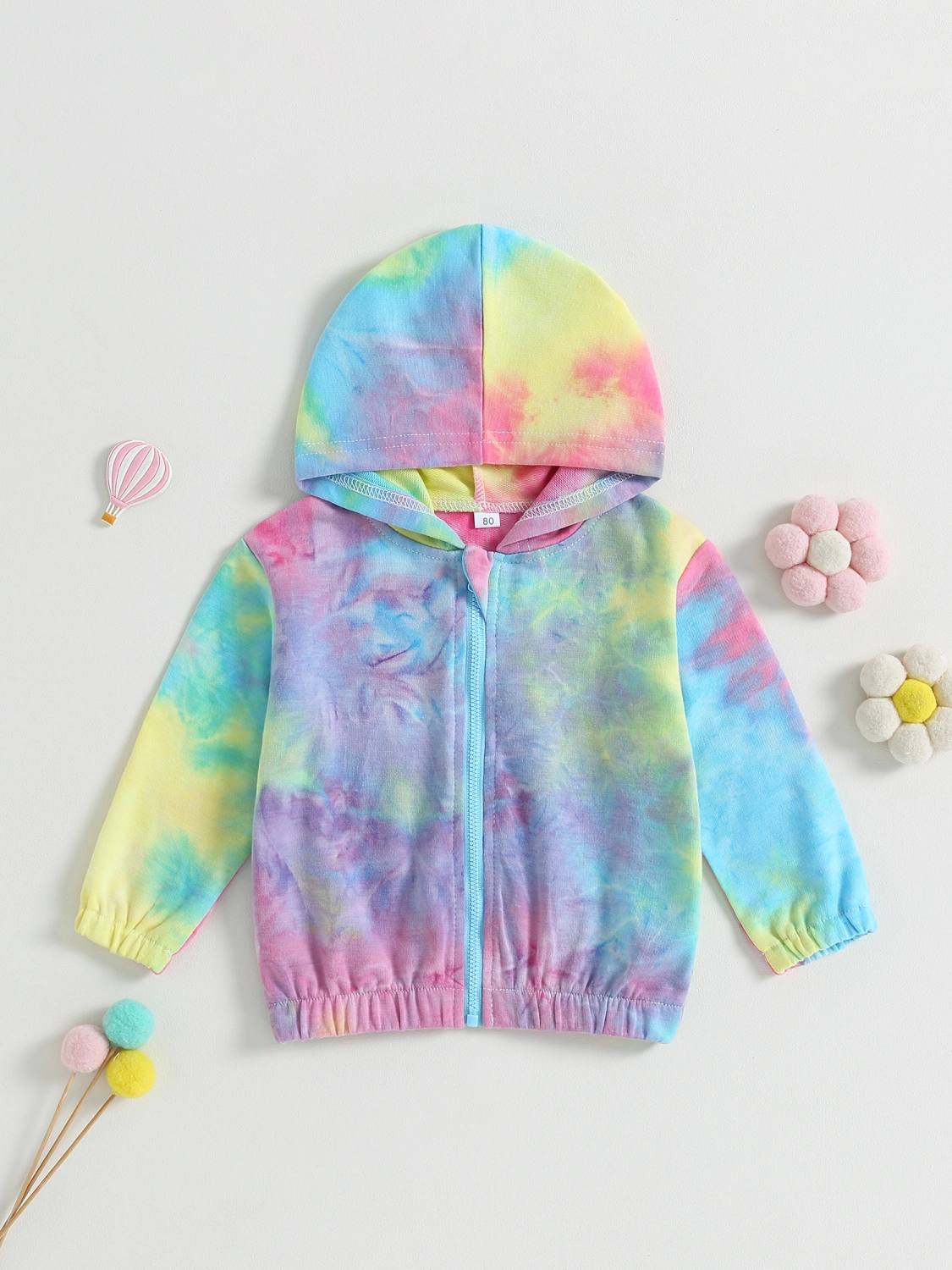 Kids Girls Zip Up Hoodies Jacket Rainbow Tie-Dye Print Outerwear