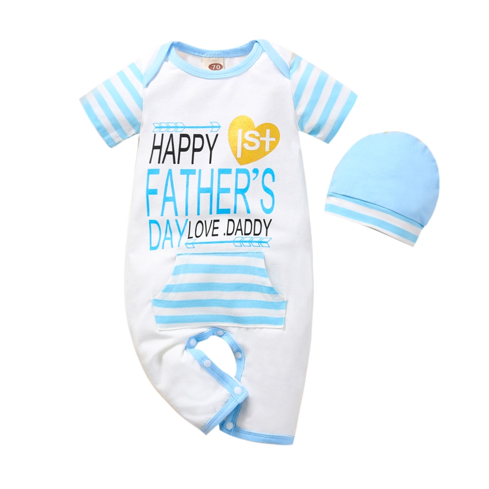 Baby Father's Day Clothes Set, Letter Stripe Print Jumpsuit+Hat