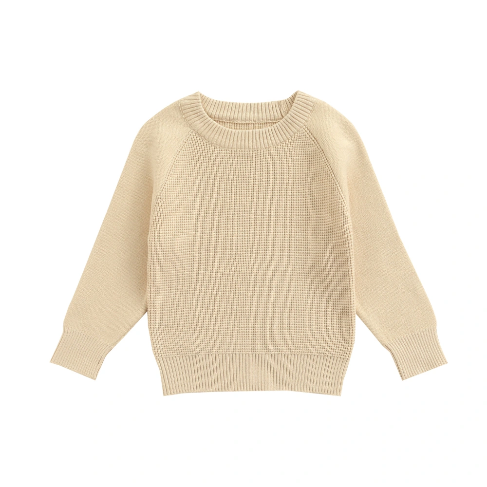 Simple Little Girl Sweater, Long Sleeve Round Neck Solid Tops