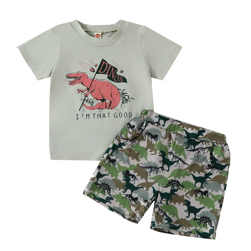 Kids Boys Shorts Set, Dinosaur Print Short Sleeve T-shirt with Shorts