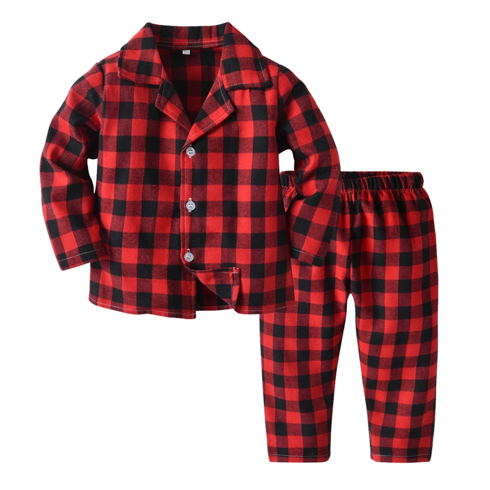 Boys Long Sleeve Lapel Button Shirt Tops and Plaid Pants Sets  