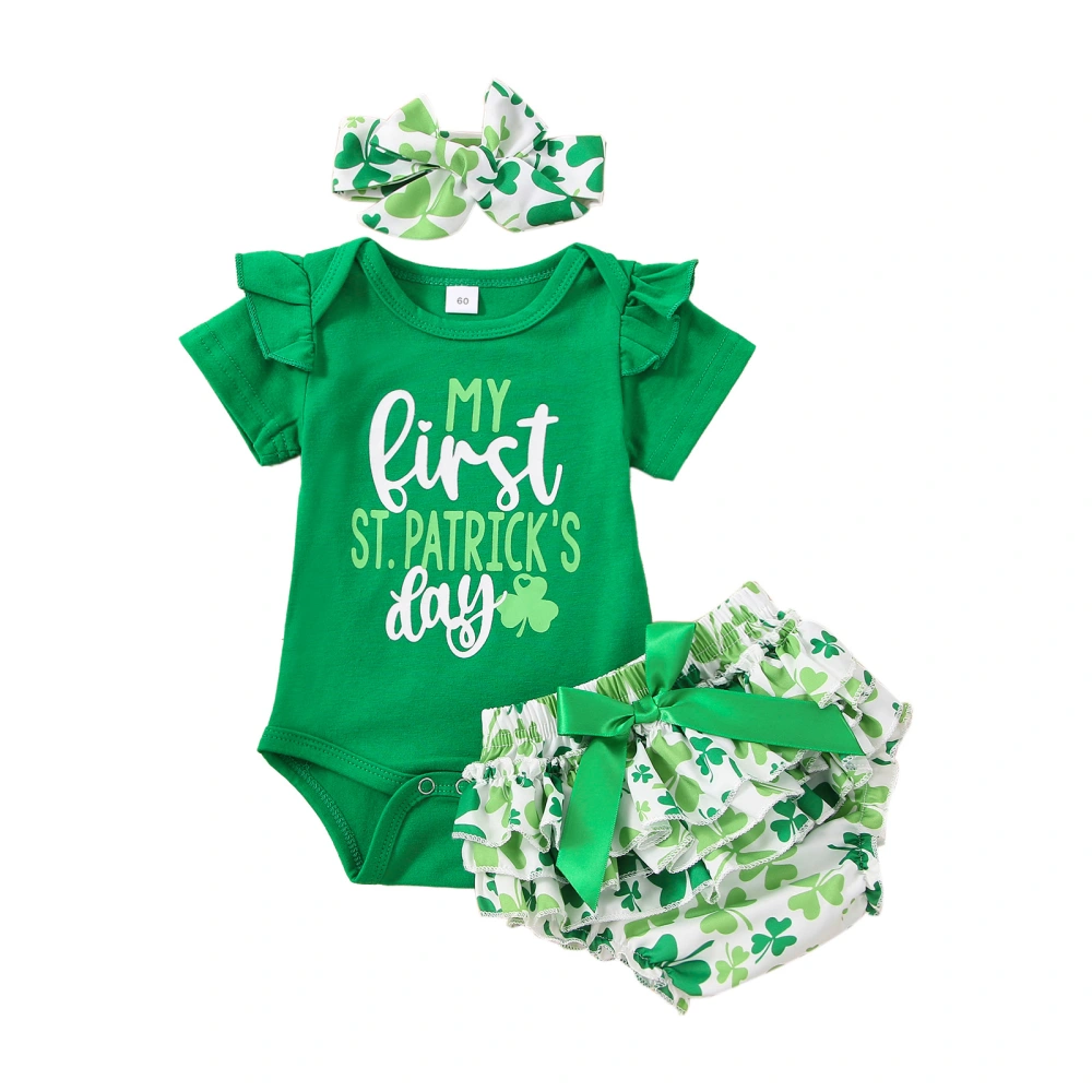 Infant Baby Girls 3 Pieces Outfit, Romper + Shorts + Headband