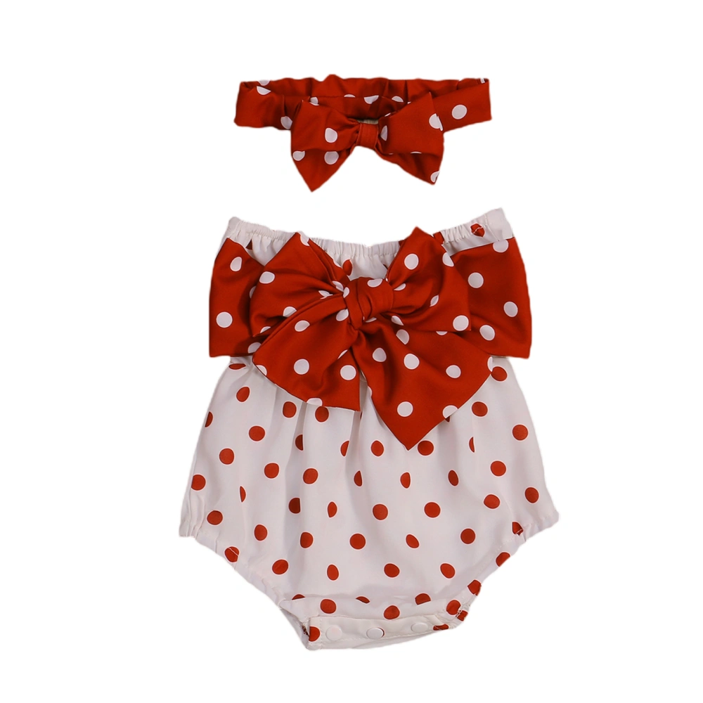 Baby Summer Outfit, Polka Dot Off-Shoulder Romper + Bow Headband