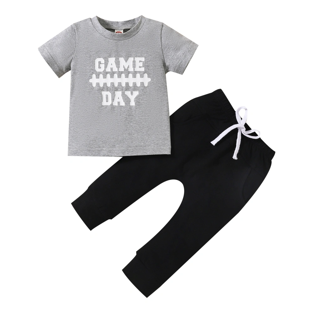 Boys Gray Short Sleeve Letter Print T-shirt + Black Casual Pants