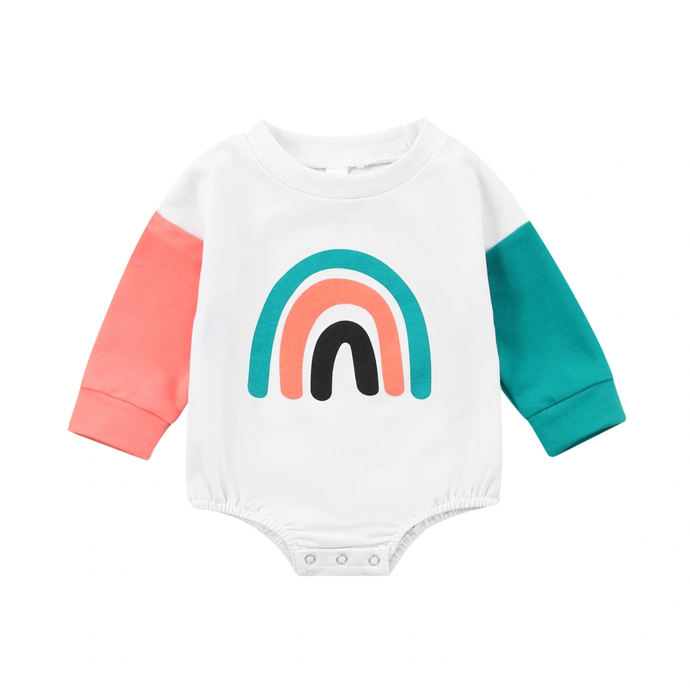 Baby Romper, Long Sleeve Rainbow Printed Contrast Color Romper