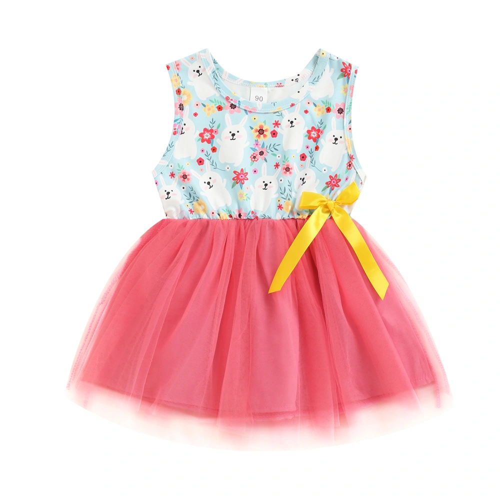 Kid Girls Easter Dress Printed Patchwork Mesh Tulle Hem Dresses 