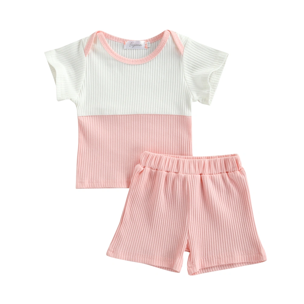 Baby Girls 2-piece Outfit Set Short Sleeve Patchwork Tops+Shorts Set