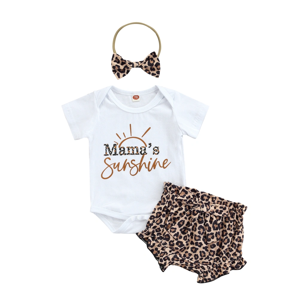 Baby Summer Outfits, Letter Romper + Leopard Print Shorts + Headband