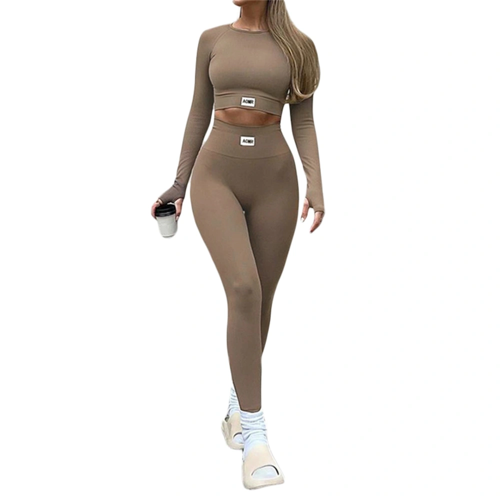 Women Sports Yoga Suit, Long Sleeve Crop Tops+High Waist Long Pants