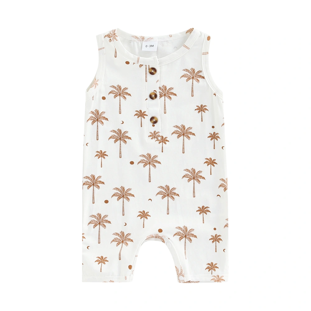 Baby's Romper, Printed Sleeveless Round Neck Snap Crotch Jumpsuit