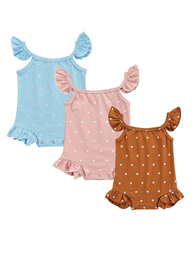 Baby Romper, Polka Dots Print U-Neck Fly Sleeve Bodysuit Playsuits