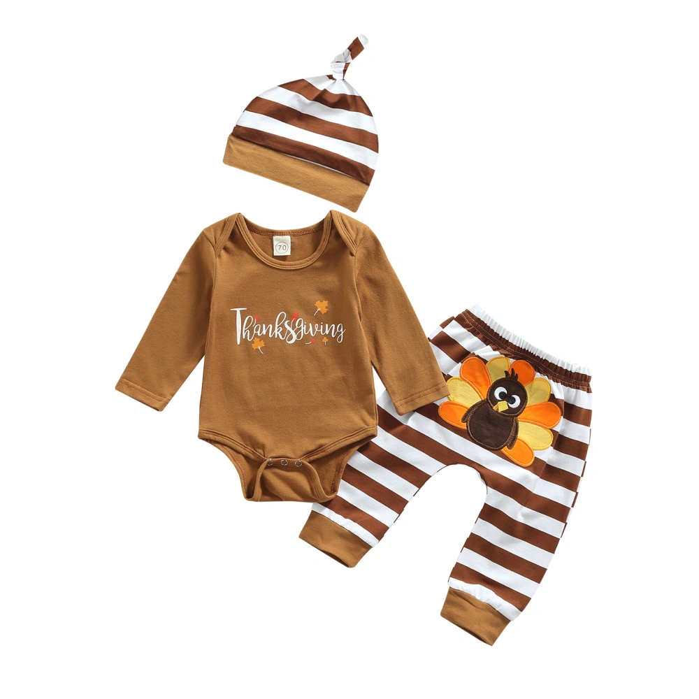 Baby 3Pcs Thanksgiving Day Outfits, Letter Romper + Turkey Pants + Hat