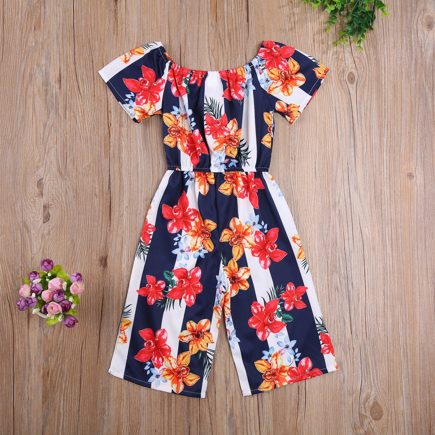 Kids Girls Fashion Off Shoulder Floral Print Jumpsuit Stylish Jumpsuit