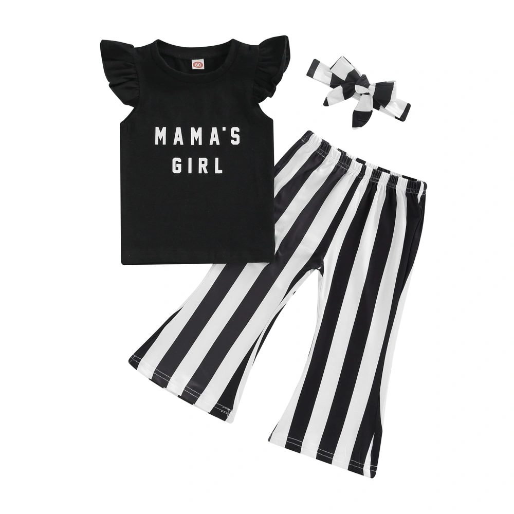 Girls Pants Set, Letters Print Vest with Stripes Pants and Headband