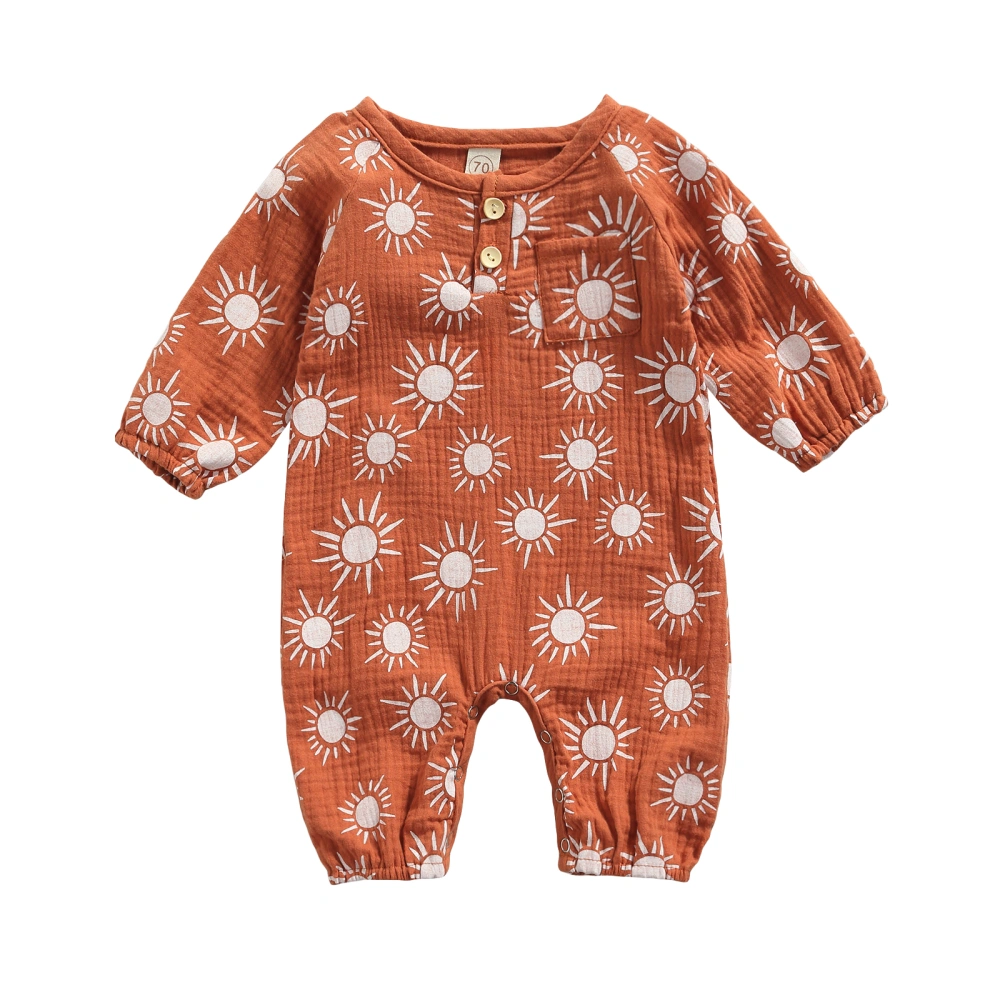 Baby’s Fashion Sun Printing Button Round Neck Long Sleeve Jumpsuit