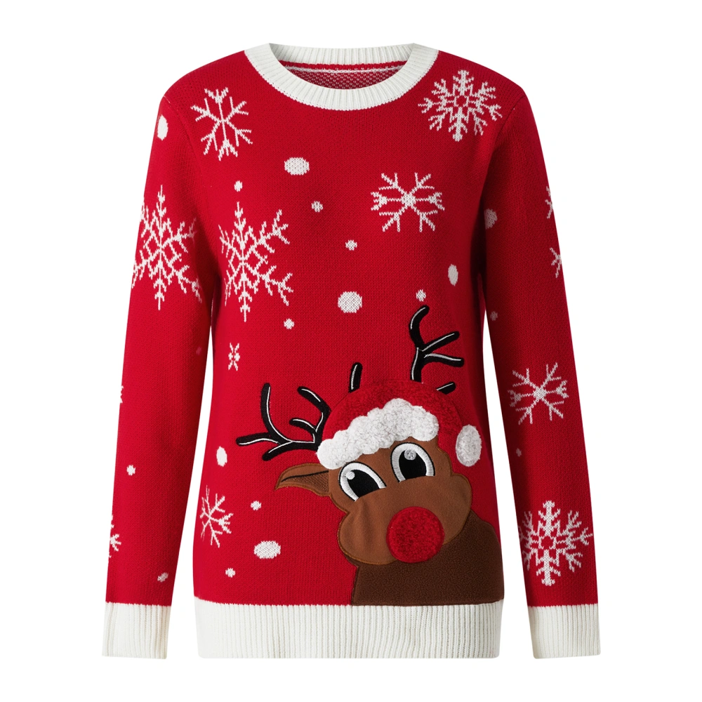 Adults Sweater, Snowflake Elk Print Crew Neck Long Sleeve Knitwear