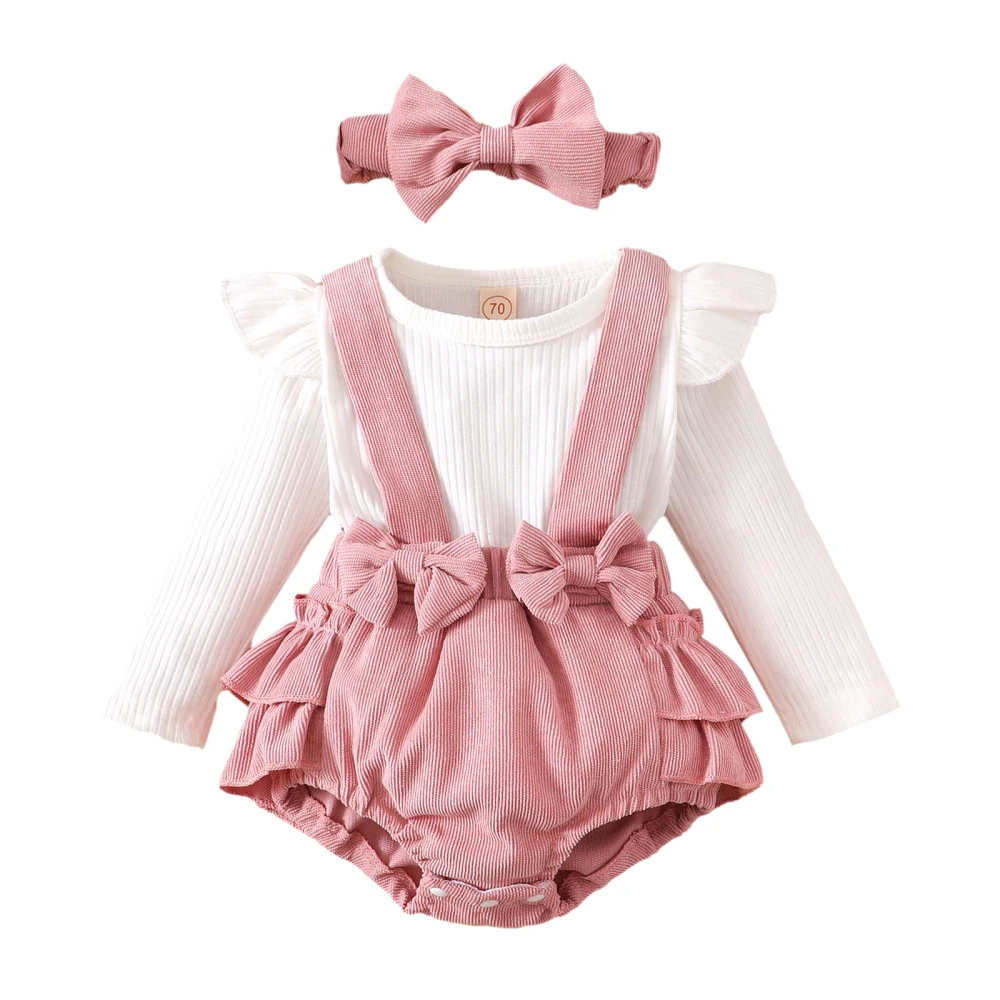 Baby Girls Ruffle Fake-2-Piece Casual Street Romper+ Headband 