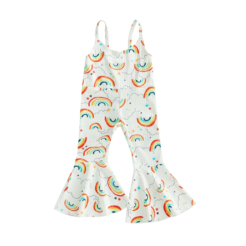 Kids Jumpsuit, Rainbow Star Cloud Print U-Neck Sleeveless Long Romper