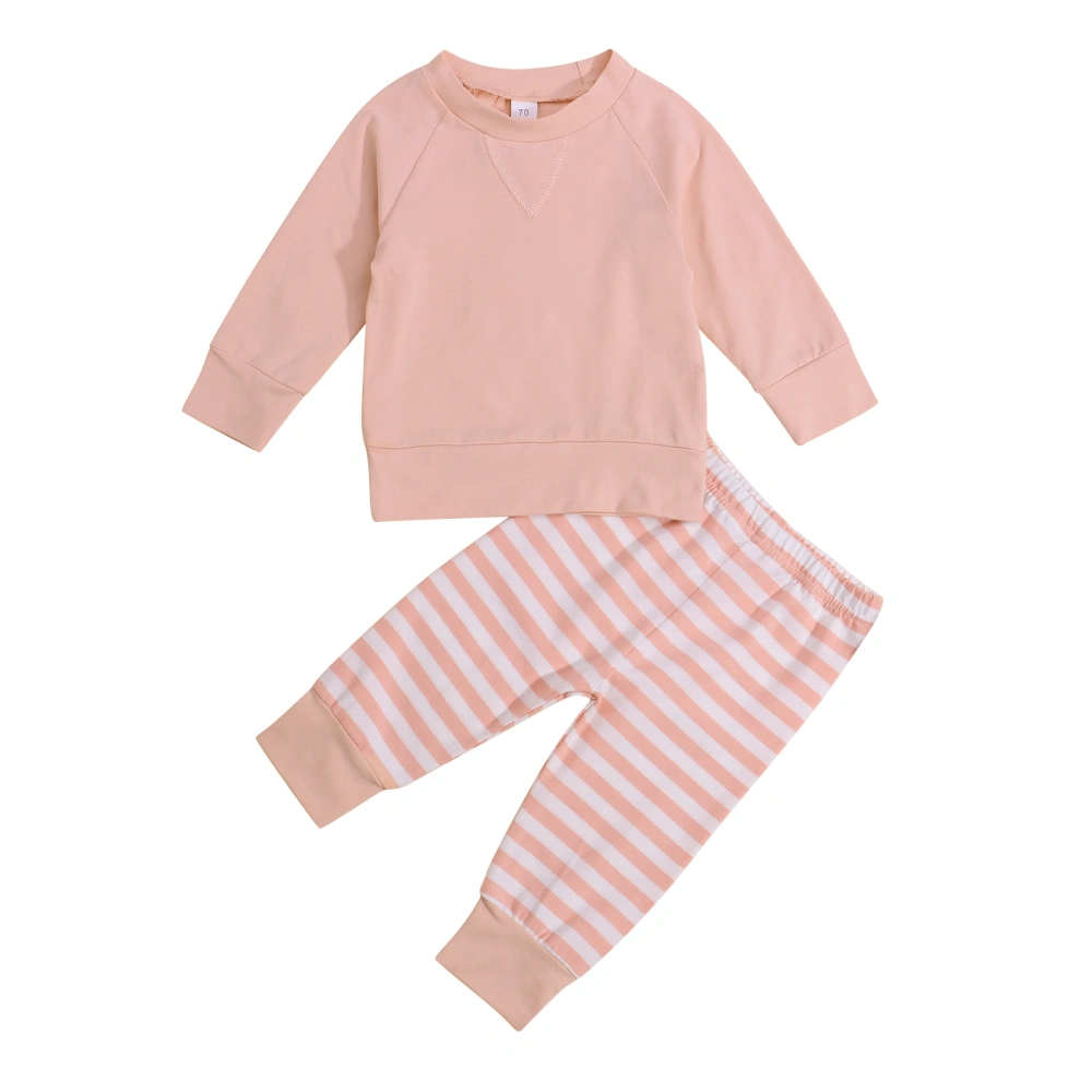 Baby’s Solid Color Long Sleeve Tops and Stripe Long Pants Set