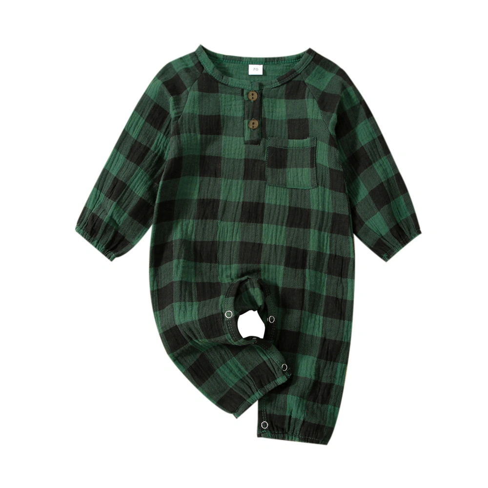 Baby’s Christmas Plaid/Printing Round Neck Long Sleeve Jumpsuit