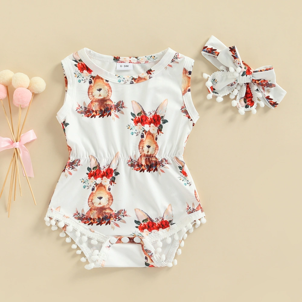 Rabbit Romper No Sleeve Round Neck High Waist Bodysuit + Head Band 