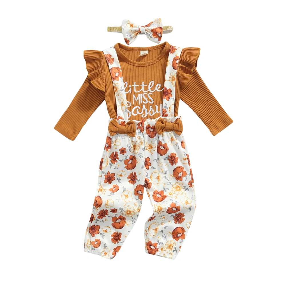 Newborn Long Sleeves + Suspenders Trousers + Bow Headband Letter