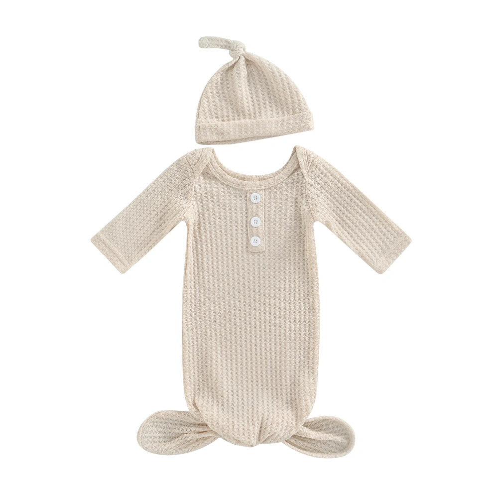 Newborn Baby Waffle Knit Swaddle, Infant Loose Hem Blanket Wrap Hat