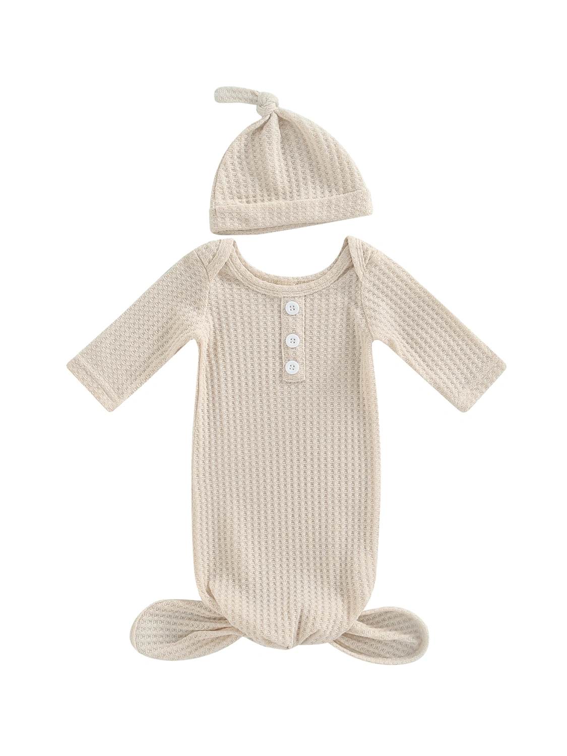 Newborn Baby Waffle Knit Swaddle, Infant Loose Hem Blanket Wrap Hat