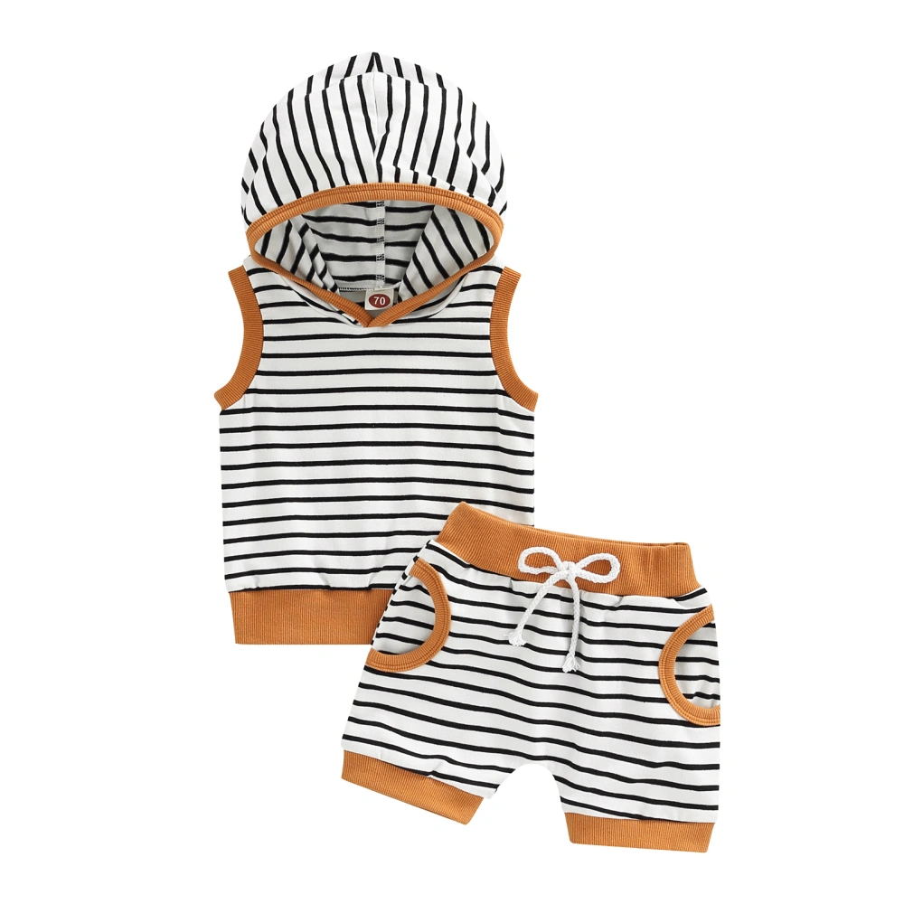 Baby Boys Summer Outfit Striped Sleeveless Hooded Sweatshirt Shorts 