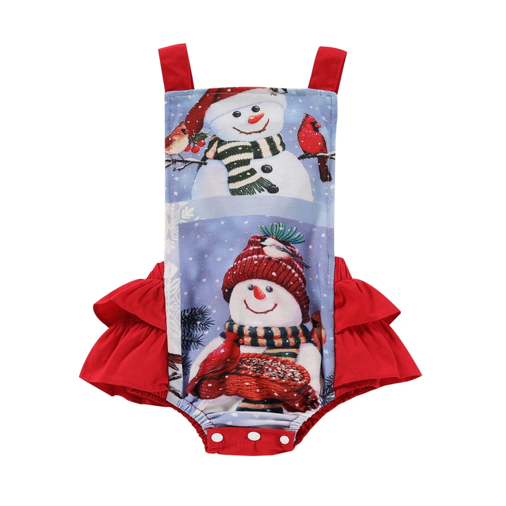 Baby Girls Christmas Rompers, Snowman Print Square-Neck Short Jumpsuit